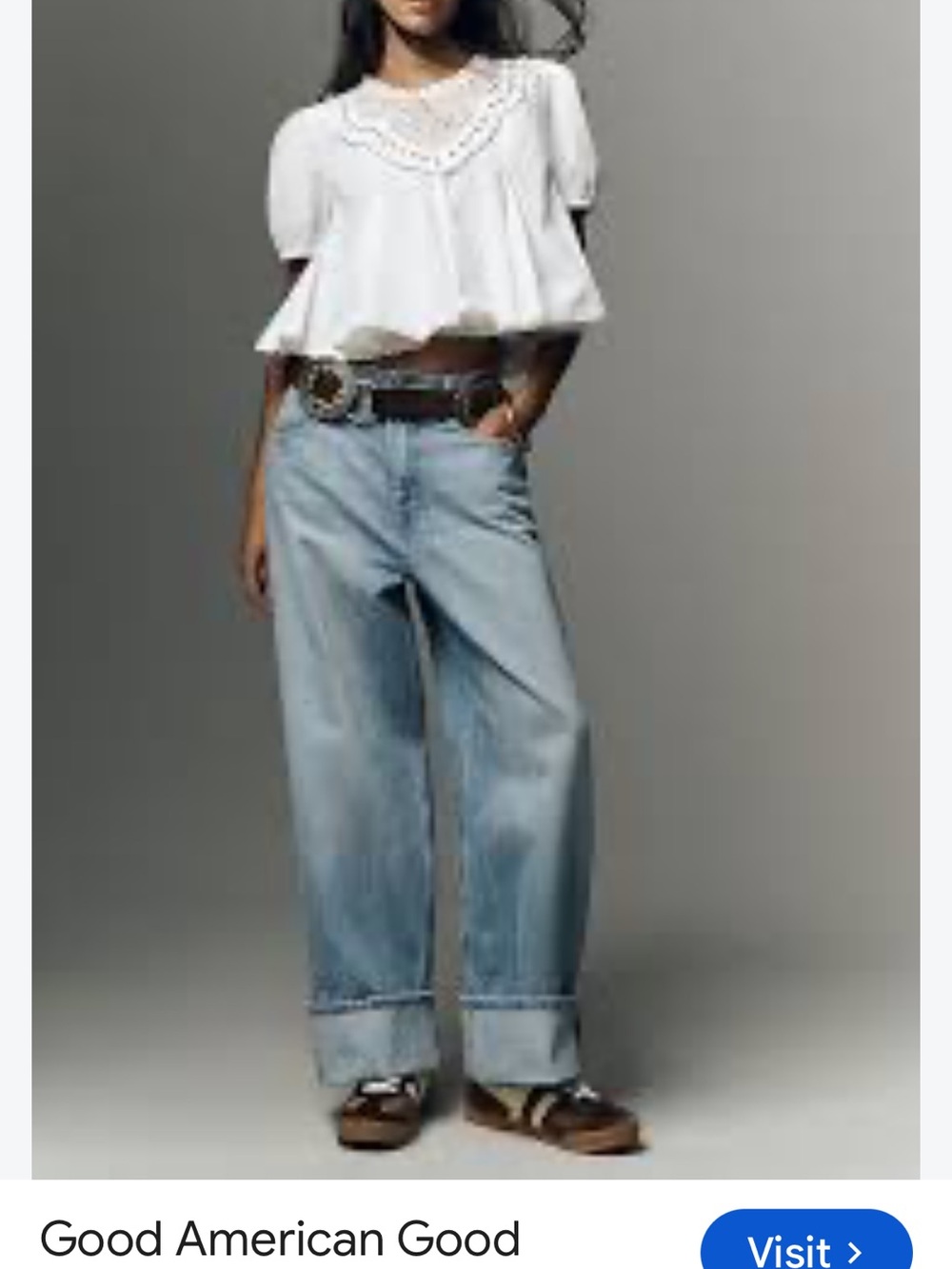 Good American Light Blue Cuffed Wide-Leg Jeans